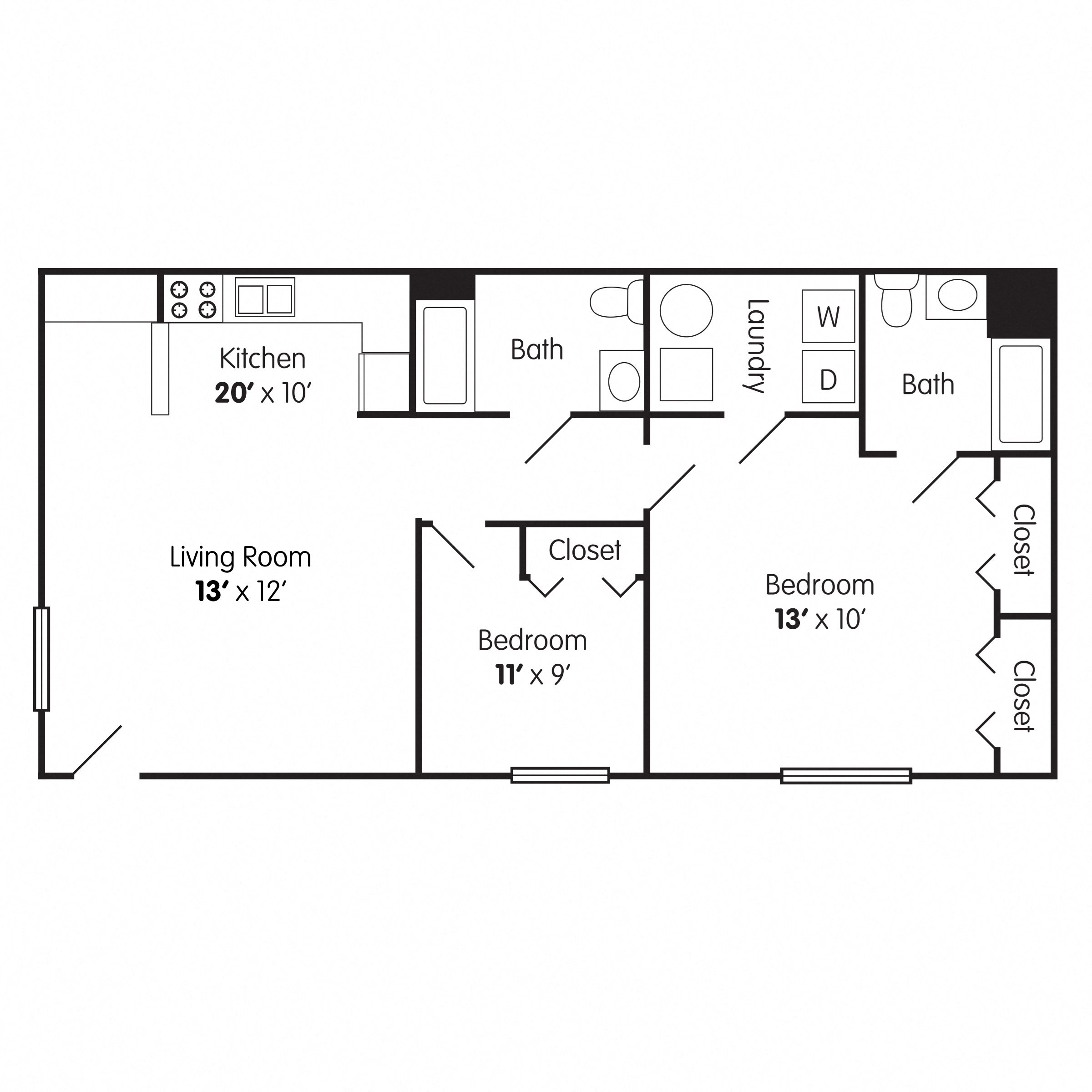 2 Bedroom Apartment Floor Plan 1